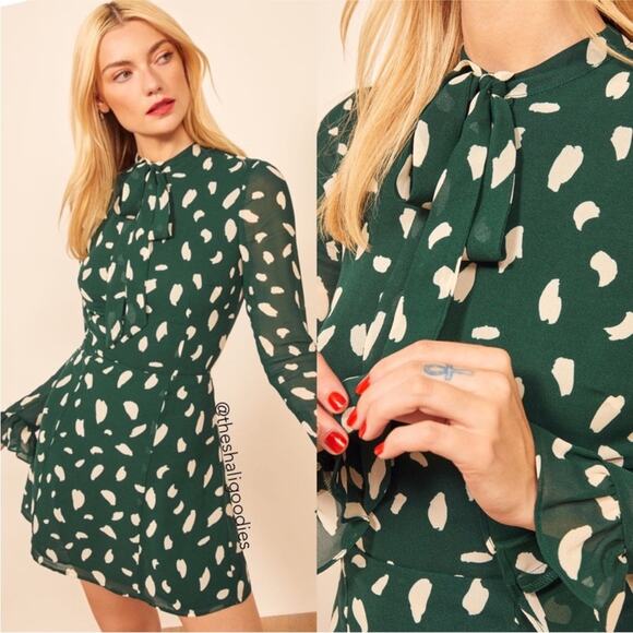 Reformation Dresses & Skirts - Reformation Fox Animal Print Mini Dress Green White Long Sleeve * flaw Size 0
